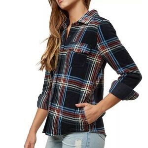 O’Neill Zuma Plaid Fleece Shirt Jacket Women’s XS Blue Red Snap Button Cozy